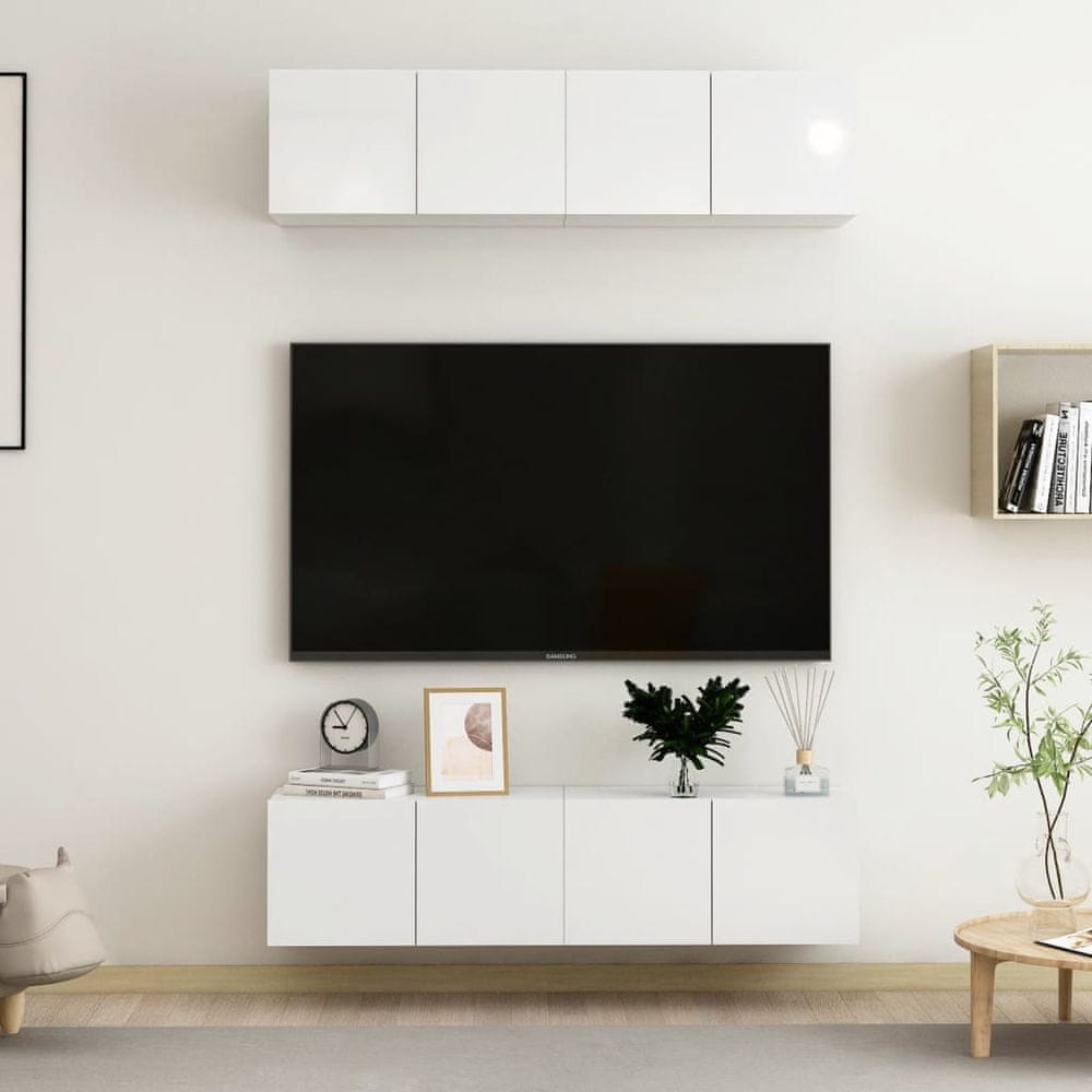 Vidaxl TV skrinky 4 ks lesklé biele 60x30x30 cm drevotrieska